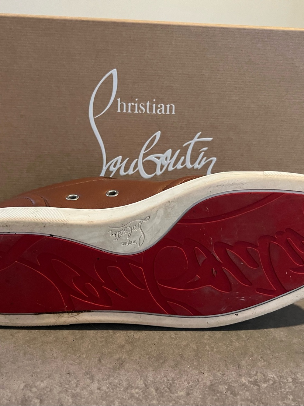 Christian Louboutin Men’s Brown Leather Low-Top Sneakers with White Sole - Picture 12 of 12